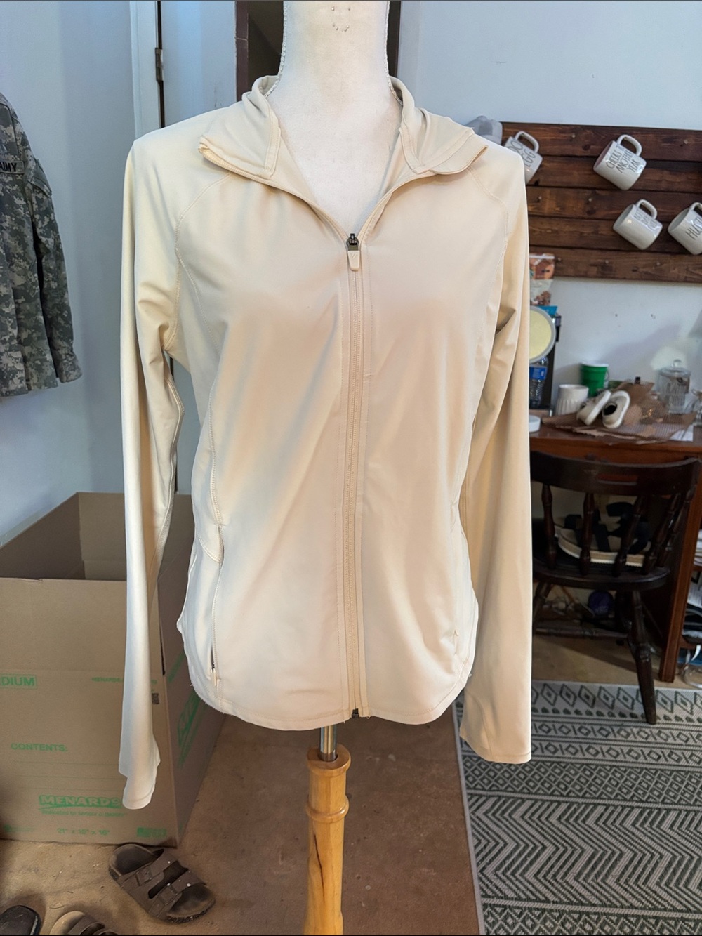 Old Navy Light Beige Zip-Up Hooded Jacket